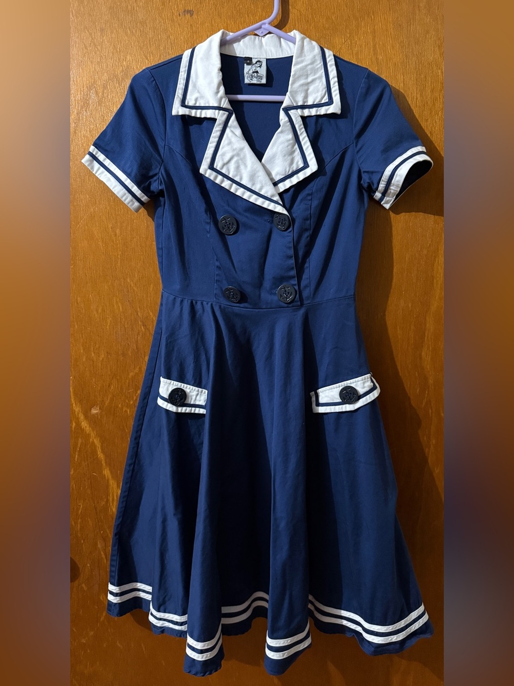 ModCloth Hell Bunny Vixen Navy Sailor Dress with White Trim - Size S